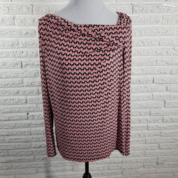 Liz Claiborne Womens Top Extra Large Black Pink Geometric Draped Neck GEO92E - Picture 1 of 10